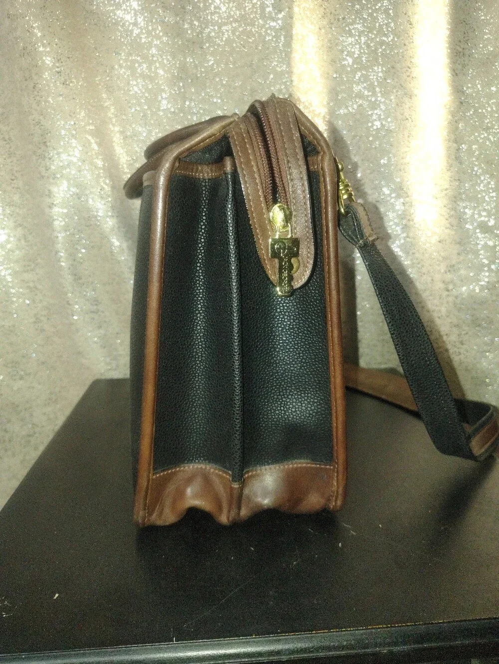 Jack Georges Vintage Two Tone Top Zip Leather Briefcase Laptop Messenger Bag
